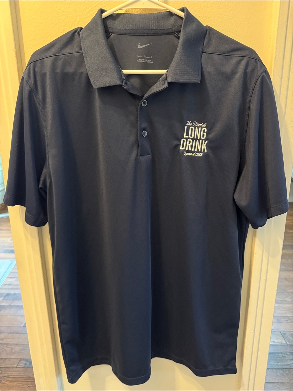 Nike Men's Navy Performance Polo with 'Long Drink' Chest Script